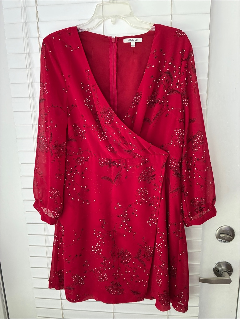 Madewell Dress Hazelwood Wrap Front In Windward Swept Floral SZ 10 Red Black